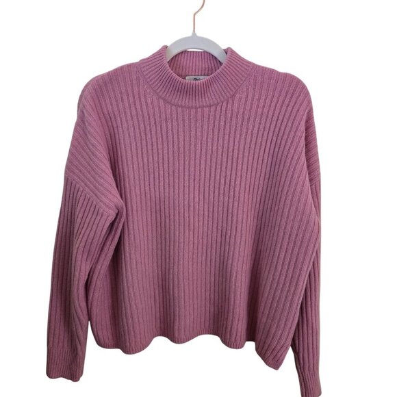 Madewell Resourced Cashmere Ribbed Mockneck Pullover Sweater Flamingo Size M - Picture 2 of 8